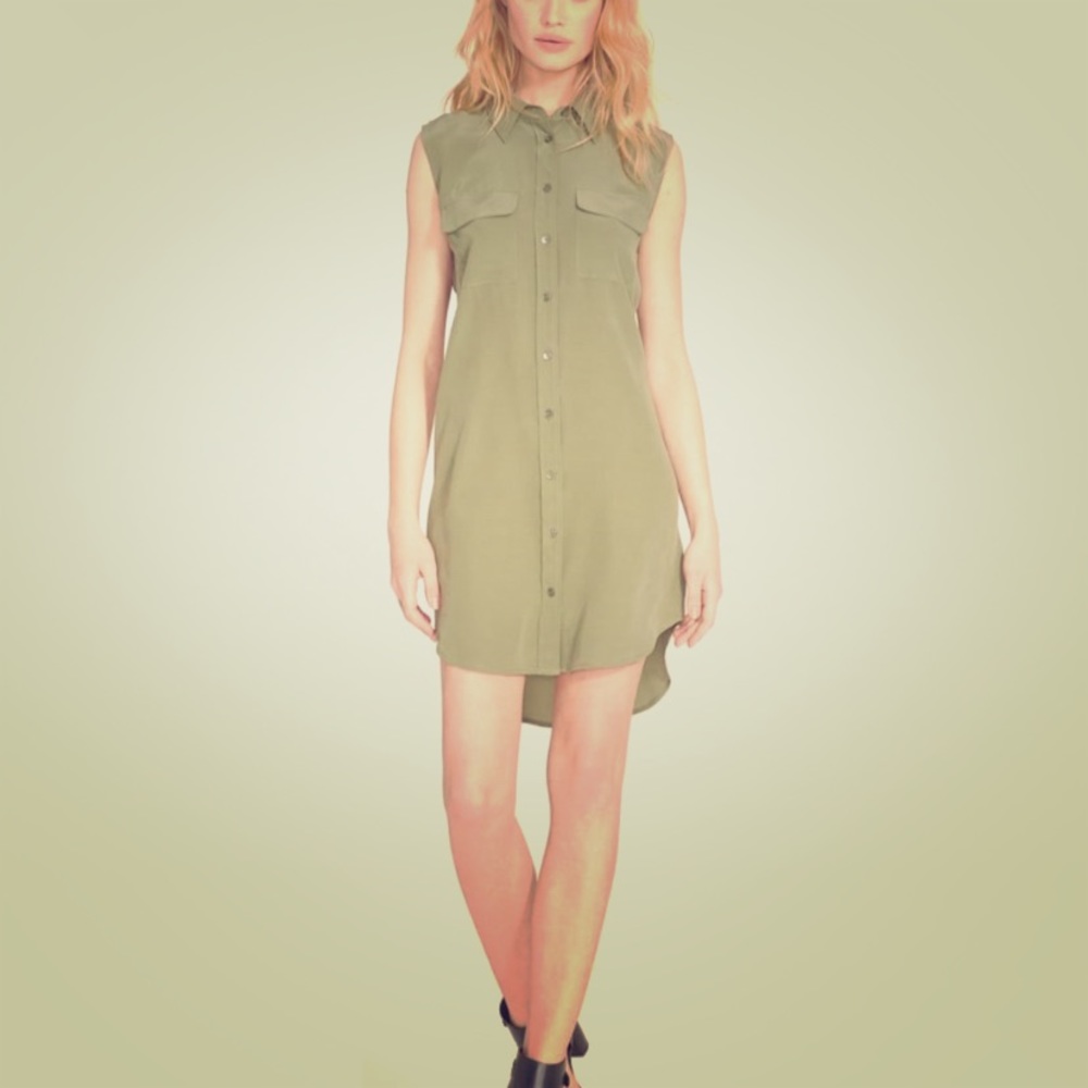 Equipment Slim Signature Silk Shirtdress in Green